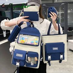 Cyflymder 5Pcs/Set Women Backpacks Kawaii Bookbags For Middle High School Teenager Students Bags
