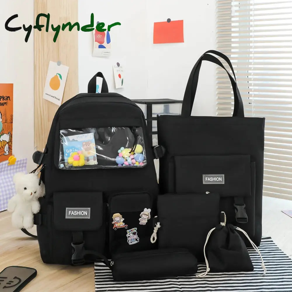 Cyflymder 5Pcs/Set Women Backpacks Kawaii Bookbags For Middle High School Teenager Students Bags