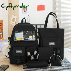Cyflymder 5Pcs/Set Women Backpacks Kawaii Bookbags For Middle High School Teenager Students Bags