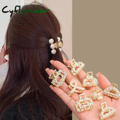 Cyflymder 6/8/10PCS/Set Small Rhinestone Pearls Geometric Metal Hair Claws For Women Girls Sweet Mini Hair Clips