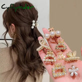 Cyflymder 6/8/10PCS/Set Small Rhinestone Pearls Geometric Metal Hair Claws For Women Girls Sweet Mini Hair Clips