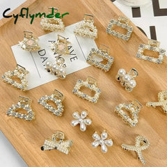 Cyflymder 6/8/10PCS/Set Small Rhinestone Pearls Geometric Metal Hair Claws For Women Girls Sweet Mini Hair Clips