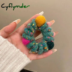 Cyflymder 6Pcs/set Telephone Wire Elastic Hair Rubber Bands Wool Spiral Hair Ties Rings Women Plush Ball Ponytail