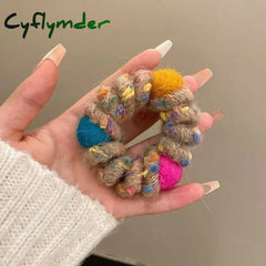 Cyflymder 6Pcs/set Telephone Wire Elastic Hair Rubber Bands Wool Spiral Hair Ties Rings Women Plush Ball Ponytail