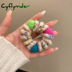 Cyflymder 6Pcs/set Telephone Wire Elastic Hair Rubber Bands Wool Spiral Hair Ties Rings Women Plush Ball Ponytail