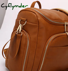 Cyflymder 7-In-1 Baby Diaper Bag Solid Pu Leather Mummy Maternity Large Capacity Travel Back Pack