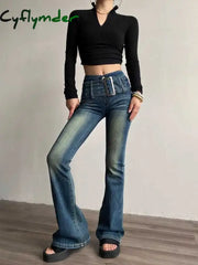 Cyflymder 90s Retro Black Blue Belt Flare Jeans for Women Distressed Bootcut Pants High Waist Slim Fit Bell Bottoms Y2k