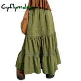 Cyflymder 90S Vintage Green Pleated Skirts Korean Fashion Holiday Boho High Waist Long Retro Y2K
