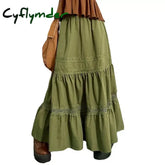 Cyflymder 90S Vintage Green Pleated Skirts Korean Fashion Holiday Boho High Waist Long Retro Y2K