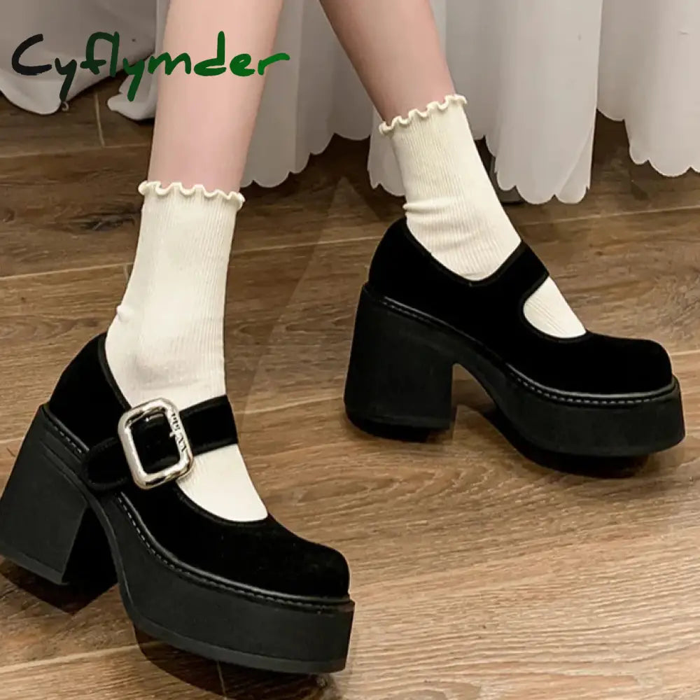 Cyflymder 9CM High Heel Women Mary Jane Shoes Fashion Belt Buckle 2025 Spring Autumn Platform Single Shoes
