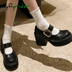Cyflymder 9CM High Heel Women Mary Jane Shoes Fashion Belt Buckle 2025 Spring Autumn Platform Single Shoes
