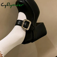 Cyflymder 9CM High Heel Women Mary Jane Shoes Fashion Belt Buckle 2025 Spring Autumn Platform Single Shoes