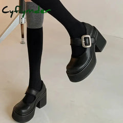 Cyflymder 9CM High Heel Women Mary Jane Shoes Fashion Belt Buckle 2025 Spring Autumn Platform Single Shoes
