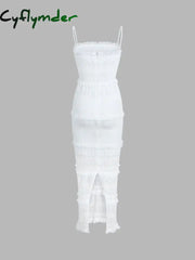 Cyflymder - Aegean Ruffle Zippered Midi Dress Dresses