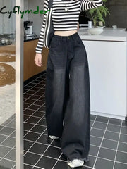 Cyflymder American Black Loose Denim Flare Pants Full Length Vintage Wide Leg Y2K Jeans High Waist