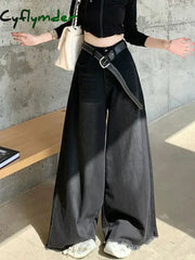 Cyflymder American Black Loose Denim Flare Pants Full Length Vintage Wide Leg Y2K Jeans High Waist