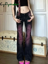Cyflymder American Retro Tie Dyed Purple Pink Flared Jeans for Women Summer New Straight Trousers Y2k E-Girl