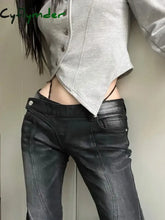 Cyflymder American Street Low-waisted Flare Pants Black Gray Gradient Denim Trousers Y2k Vintage Washed Straight Wide