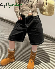 Cyflymder American Vintage High Waist Black Y2K Wide Leg Jeans Women’s Casual 2000S Shorts Baggy