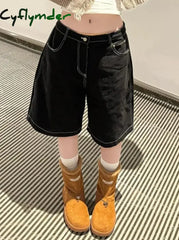 Cyflymder American Vintage High Waist Black Y2K Wide Leg Jeans Women’s Casual 2000S Shorts Baggy