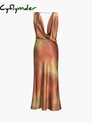 Cyflymder - Aperol Spritz Cowl Neck Satin Midi Dress Dresses