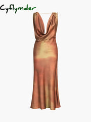 Cyflymder - Aperol Spritz Cowl Neck Satin Midi Dress Multicolor / Xs Dresses