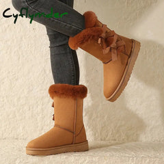 Cyflymder apres ski outfits Waterproof Women’s Winter Boots Women Snow Boots Trend Bow Warm Mid-Calf Boots Women