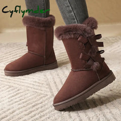 Cyflymder apres ski outfits Waterproof Women’s Winter Boots Women Snow Boots Trend Bow Warm Mid-Calf Boots Women