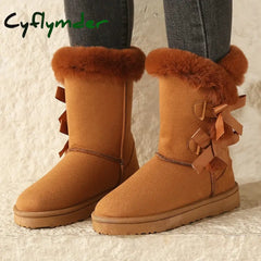 Cyflymder apres ski outfits Waterproof Women’s Winter Boots Women Snow Boots Trend Bow Warm Mid-Calf Boots Women