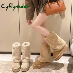 Cyflymder apres ski outfits Women’s Winter Snow Boots Outdoor Luxury Furry Faux Fox Fur Boots Woman Plush Warm Platform