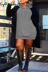 Cyflymder - Army Green Casual Solid Patchwork Hooded Collar Long Sleeve Dresses