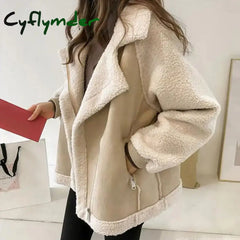 Cyflymder aspen outfits winter Fall Winter Women Jacket Thick Heat Retention Loose Women Coat Turn-down Collar Long