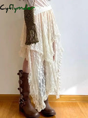 Cyflymder Asymmetrical Lace Skirts Women Summer Clothing Soft All-Match Chic Streetwear Y2K Trendy