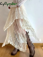 Cyflymder Asymmetrical Lace Skirts Women Summer Clothing Soft All-Match Chic Streetwear Y2K Trendy