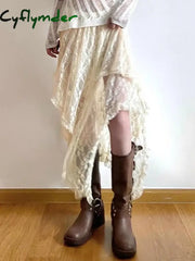 Cyflymder Asymmetrical Lace Skirts Women Summer Clothing Soft All-Match Chic Streetwear Y2K Trendy