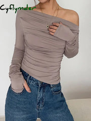 Cyflymder - Asymmetrical Off Shoulder Long Sleeve Shirt T-Shirts