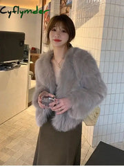 Cyflymder Autumn and Winter New Imitation Fox Fur Grass Women’s Winter Short Style Temperament Coat Thick Open Collar