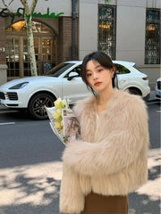 Cyflymder Autumn and Winter New Imitation Fox Fur Grass Women’s Winter Short Style Temperament Coat Thick Open Collar