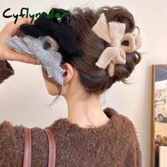 Cyflymder Autumn and Winter Plush Bow Grab Clip Wool Claw Clip Accesorios Para El Cabello Крабик Для Волос Hair