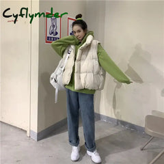 Cyflymder Autumn and Winter Stand Collar Vest Women Fashion Pocket Retro Cotton Jacket Ladies Elegant Casual Zipper