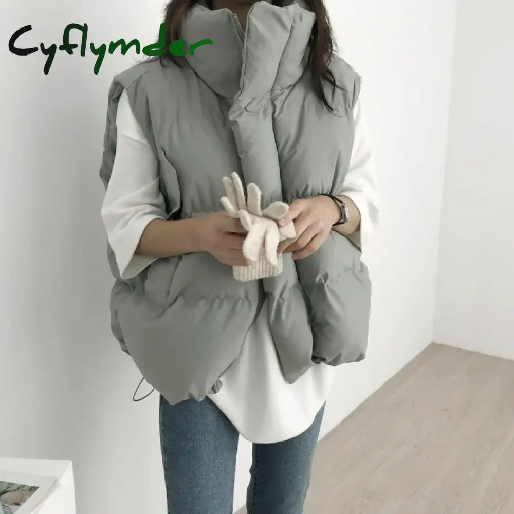 Cyflymder Autumn and Winter Stand Collar Vest Women Fashion Pocket Retro Cotton Jacket Ladies Elegant Casual Zipper