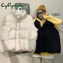 Cyflymder Autumn and Winter Stand Collar Vest Women Fashion Pocket Retro Cotton Jacket Ladies Elegant Casual Zipper