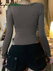 Cyflymder summer inspo Autumn Hotsweets Slim Long Sleeve Bodysuit Women Simple Lace Trim Square Collar Bow Rompers