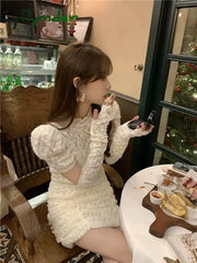 Cyflymder Autumn Lace Elegant Y2k Mini Dress Women Casual Party Sexy Bodycon Dress Female Puffer Sleeve One Piece Dress