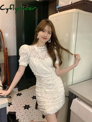 Cyflymder Autumn Lace Elegant Y2k Mini Dress Women Casual Party Sexy Bodycon Dress Female Puffer Sleeve One Piece Dress