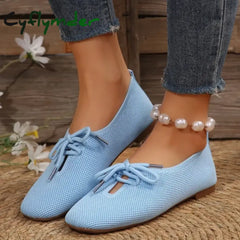 Cyflymder Autumn Mesh Breathable Women’s Flat Shoes Solid Simple Ballet Flats Female Casual Lace-up Walking Shoes for
