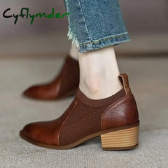 Cyflymder Autumn New Soft Work Shoes Women Mid Heels Stretch Pointed Toe Slip On Brown Khaki