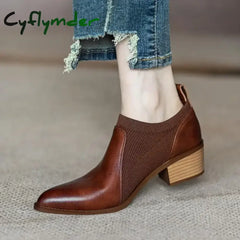 Autumn New Soft Work Shoes,Women Mid Heels,Stretch,Pointed Toe,Slip On,Brown,Khaki,British Style,35-40,Dropship