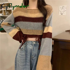 Cyflymder Autumn New Vintage Denim Skirt Matching Set Women’s Elegant Loose Hollow Knitted Shirt + Sexy Split Dress Two