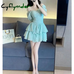 Cyflymder Autumn New Women’s Solid Color Square Collar Button Patchwork Ruffles Pleated Fashion Aesthetic Long Sleeve